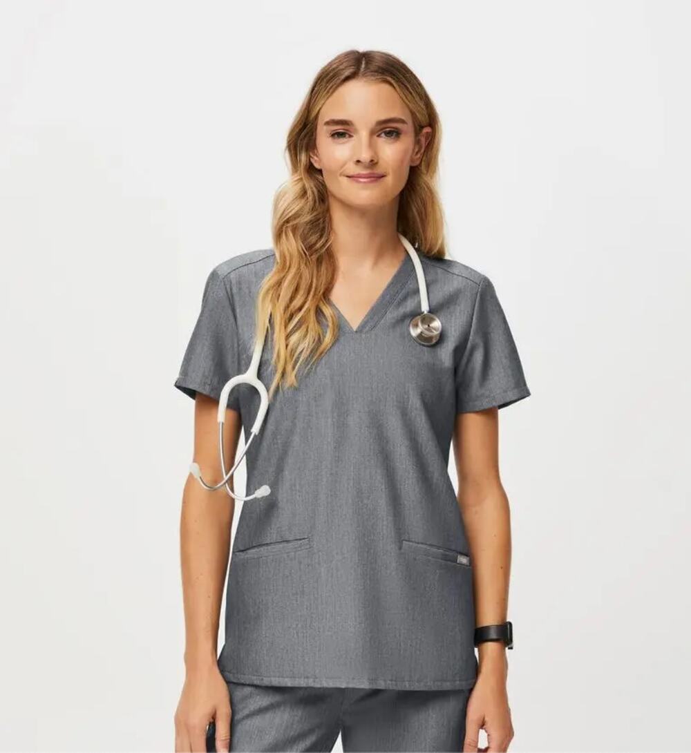 FIGS Women's Technical Collection Casma Three-Pocket Scrub Top in Gray // M
